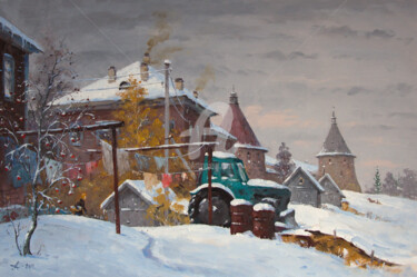 Malerei mit dem Titel "Solovetsky yard. Wi…" von Alexander Alexandrovsky, Original-Kunstwerk, Öl