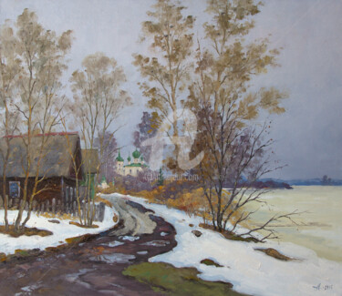 Painting titled "Spring in Old Ladoga" by Alexander Alexandrovsky, Original Artwork, Oil