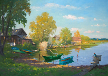 Malerei mit dem Titel "Boats. Summer Day" von Alexander Alexandrovsky, Original-Kunstwerk, Öl