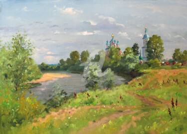 Painting titled "Riverbank Moksha. S…" by Alexander Alexandrovsky, Original Artwork, Oil