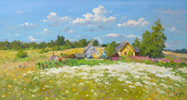 Painting titled "Farm. Summer day" by Alexander Alexandrovsky, Original Artwork, Oil