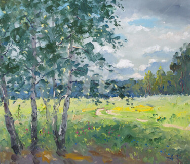 Malerei mit dem Titel "Birches. Summer day" von Alexander Alexandrovsky, Original-Kunstwerk, Öl