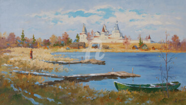 Schilderij getiteld "Ferapontovo. Boat.…" door Alexander Alexandrovsky, Origineel Kunstwerk, Olie