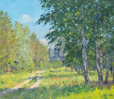 Painting titled "Road in forest. Sum…" by Alexander Alexandrovsky, Original Artwork, Oil