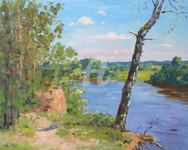 Painting titled "Birch on precipice" by Alexander Alexandrovsky, Original Artwork, Oil
