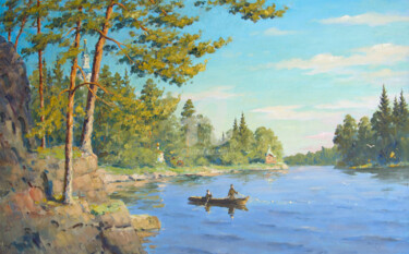 Schilderij getiteld "Valaam fishermen" door Alexander Alexandrovsky, Origineel Kunstwerk, Olie
