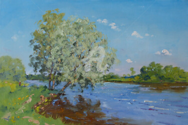 Painting titled "Morning on river in…" by Alexander Alexandrovsky, Original Artwork, Oil