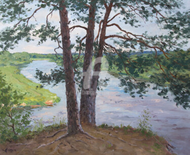 Malerei mit dem Titel "Pines on ledge" von Alexander Alexandrovsky, Original-Kunstwerk, Öl