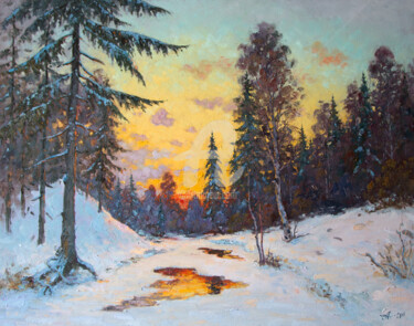 Painting titled "Stream. Evening" by Alexander Alexandrovsky, Original Artwork, Oil