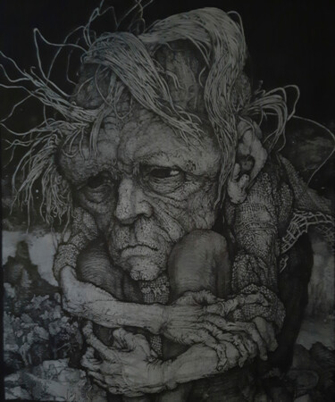 Painting titled "dwarf" by Aleksandrs Sehovcovs, Original Artwork, Ink