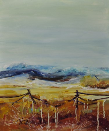 Malerei mit dem Titel "The distant mountain" von Alexandra Ghimisi, Original-Kunstwerk, Acryl