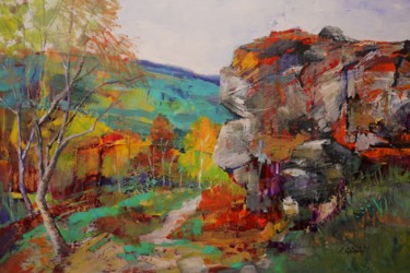 Painting titled "Cliffs in Peak Dist…" by Alexandra Ghimisi, Original Artwork, Acrylic Mounted on Wood Panel