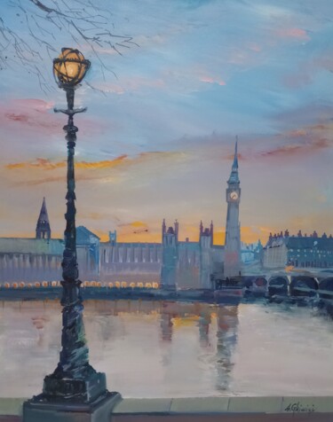 Painting titled "Sunset in London" by Alexandra Ghimisi, Original Artwork, Acrylic