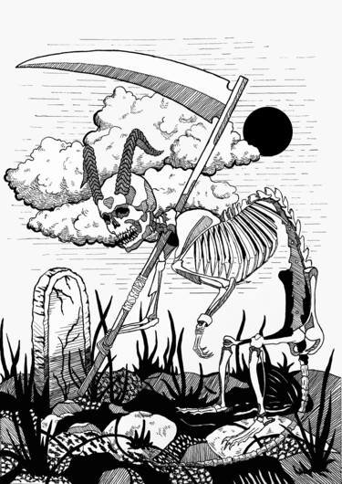 Zeichnungen mit dem Titel "Grim Reaper" von Alexazrael, Original-Kunstwerk, Gel Stift