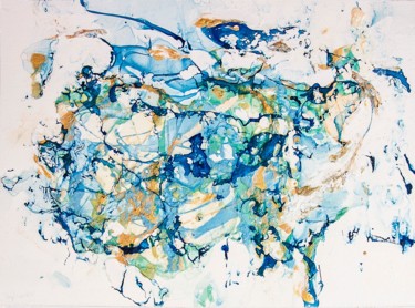 Painting titled "blue and gold" by Alexandra Simanndani, Original Artwork, Acrylic