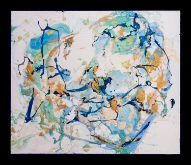 Painting titled "teal, blue and gold" by Alexandra Simanndani, Original Artwork, Acrylic
