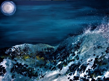 Painting titled "wild seas at night" by Alexandra Simanndani, Original Artwork, Acrylic