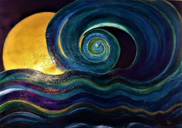 Schilderij getiteld "the moon and wave" door Alexandra Simanndani, Origineel Kunstwerk, Acryl