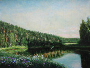 Painting titled "Evening on the river" by Alexey Beregovoy, Original Artwork, Oil