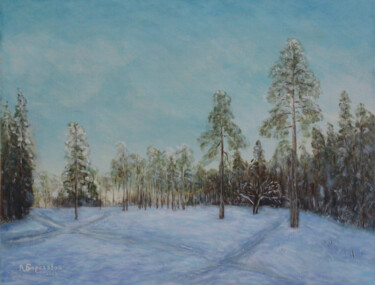 Pintura intitulada "Winter Silence" por Alexey Beregovoy, Obras de arte originais, Óleo Montado em Armação em madeira