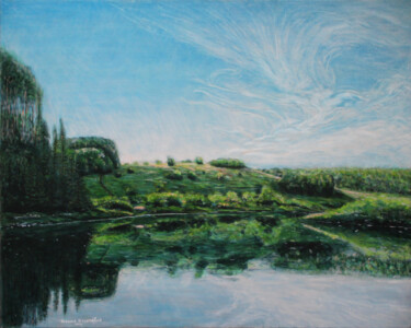 Painting titled "Mysterious Sky Refl…" by Alexey Beregovoy, Original Artwork, Oil Mounted on Wood Stretcher frame