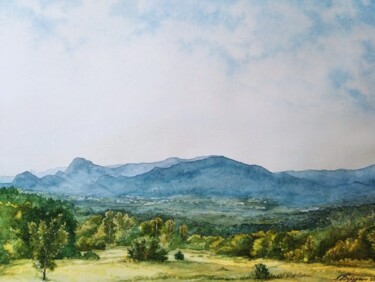 Painting titled "Sudak valley from M…" by Alexey Borodkin, Original Artwork, Watercolor