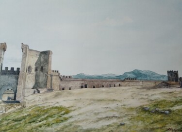 Painting titled "Genoese fortress. V…" by Alexey Borodkin, Original Artwork, Watercolor