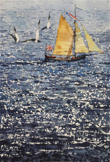 Pittura intitolato "Sail-07" da Alexey Boukingolts, Opera d'arte originale, Acquarello