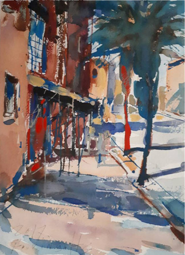 Painting titled "Cityscape-16" by Alexey Boukingolts, Original Artwork, Watercolor