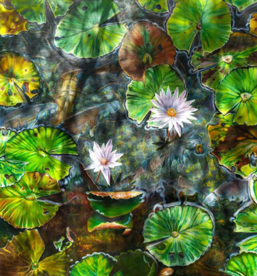 Pittura intitolato "Flowers on the water" da Alexey Glumov, Opera d'arte originale, Olio