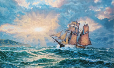 Painting titled "On all sails" by Alexey Mazov, Original Artwork, Oil