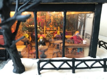 Sculpture titled "Cafe in winter, pla…" by Alexey Mikulin, Original Artwork, Polymer clay