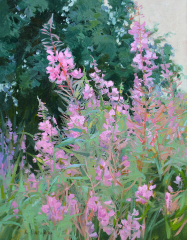 Painting titled "Fireweed blooms" by Alexey Pleshkov, Original Artwork, Oil