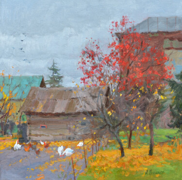 Painting titled "Late fall" by Alexey Pleshkov, Original Artwork, Oil
