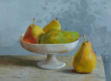 「Four pears」というタイトルの絵画 Alexey Pleshkovによって, オリジナルのアートワーク, オイル
