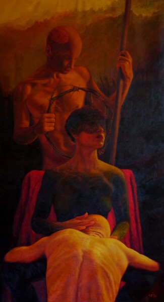 Painting titled "Bestowing of forgiv…" by Alexey Spirin, Original Artwork, Oil Mounted on Wood Stretcher frame