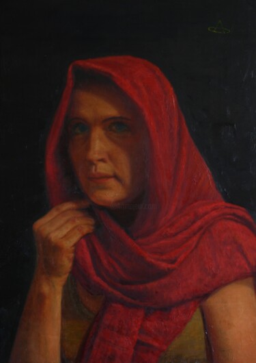 Картина под названием "Lady in Red" - Alexey Spirin, Подлинное произведение искусства, Масло