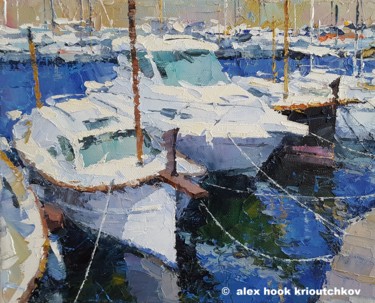 Painting titled "Barquitas amarradas…" by Alex Hook Krioutchkov, Original Artwork, Oil