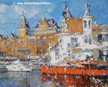 Painting titled "Amsterdam X" by Alex Hook Krioutchkov, Original Artwork, Oil Mounted on Wood Stretcher frame