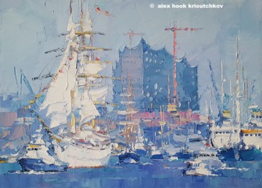 Painting titled "Hamburg III" by Alex Hook Krioutchkov, Original Artwork, Oil Mounted on Wood Stretcher frame