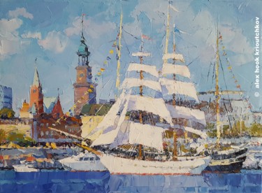 Schilderij getiteld "Hamburg II" door Alex Hook Krioutchkov, Origineel Kunstwerk, Olie Gemonteerd op Frame voor houten branc…