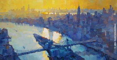 Painting titled "New York XXII" by Alex Hook Krioutchkov, Original Artwork, Oil Mounted on Wood Stretcher frame
