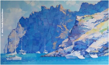 Painting titled "Cala San Vicente XX" by Alex Hook Krioutchkov, Original Artwork, Oil Mounted on Wood Stretcher frame