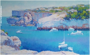 Painting titled "Cala Llombards X" by Alex Hook Krioutchkov, Original Artwork, Oil Mounted on Wood Stretcher frame