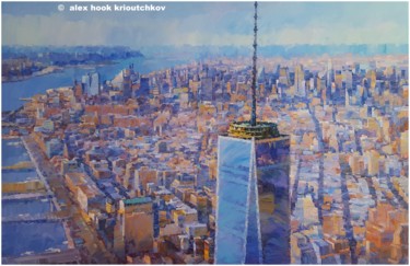 Malarstwo zatytułowany „New York XXVI” autorstwa Alex Hook Krioutchkov, Oryginalna praca, Olej Zamontowany na Drewniana rama…