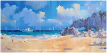 Ζωγραφική με τίτλο "Playa VI" από Alex Hook Krioutchkov, Αυθεντικά έργα τέχνης, Λάδι Τοποθετήθηκε στο Ξύλινο φορείο σκελετό