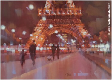 Pintura titulada "Paris at night XIV" por Alex Hook Krioutchkov, Obra de arte original, Oleo Montado en Bastidor de camilla…