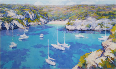 Painting titled "Cala Macarelleta VI" by Alex Hook Krioutchkov, Original Artwork, Oil Mounted on Wood Stretcher frame