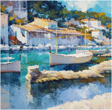 Painting titled "Cala Figuera XXIq" by Alex Hook Krioutchkov, Original Artwork, Oil Mounted on Wood Stretcher frame