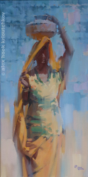 Painting titled "Madona of India II…" by Alex Hook Krioutchkov, Original Artwork, Oil